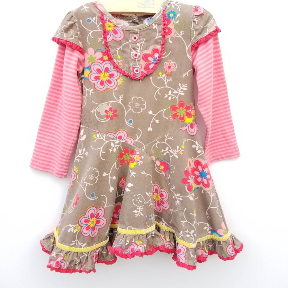 BABY NAY Boutique Corduroy Floral Dress Ruffle 3T